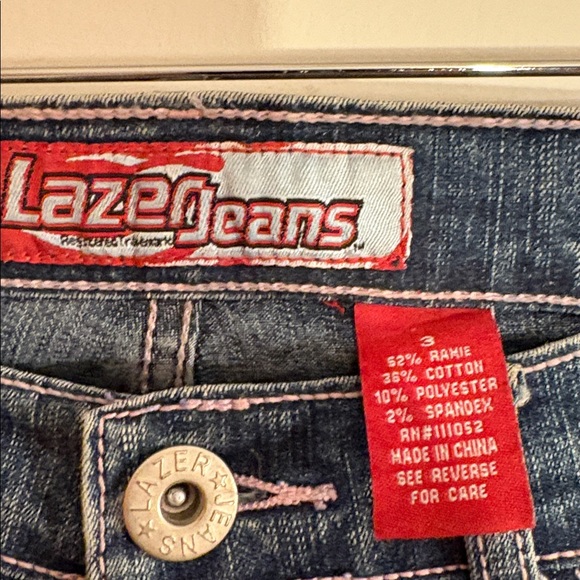 90s Y2K Lazer Embellished Denim Jeans Size 3 Juniors Pink & Silver Bedazzled - Picture 7 of 17